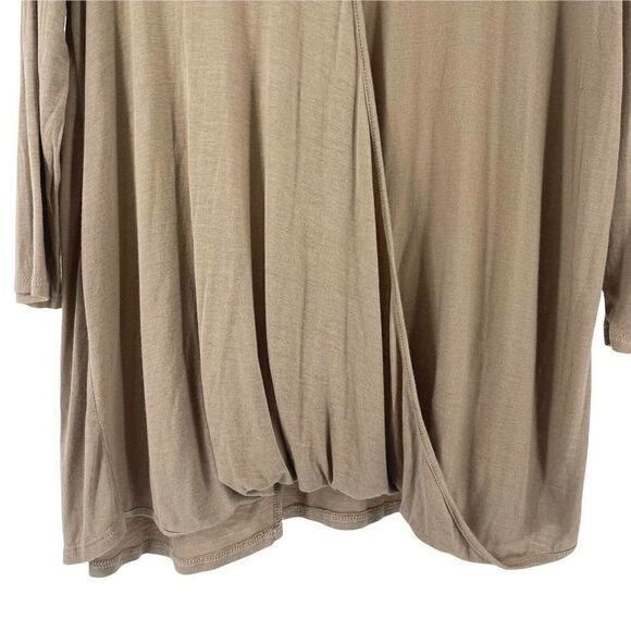 Molly Green Top Brown Criss Cross V Neck Draped 3/4 Sleeve Jersey Stretch Knit L - Picture 4 of 8